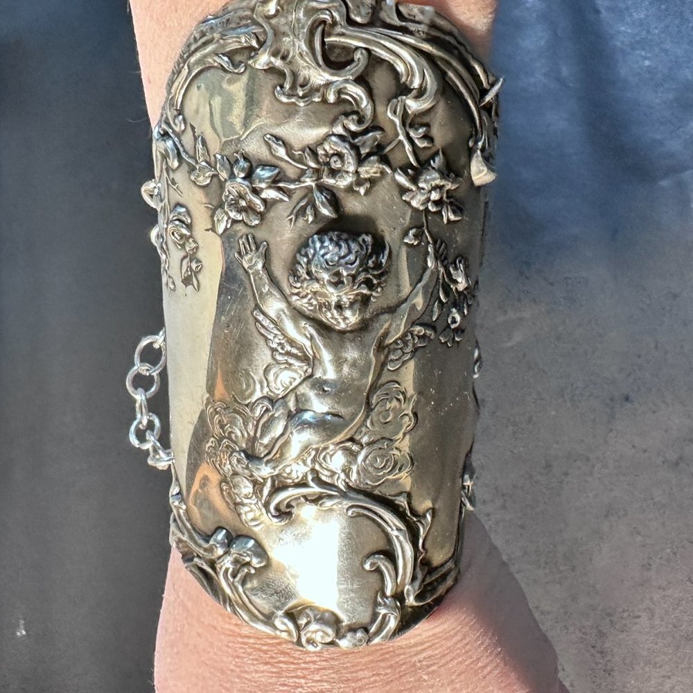Antique Sterling Silver Cherub Gladiator Cuff Bracelet Victorian Art Nouveau - Picture 7 of 15